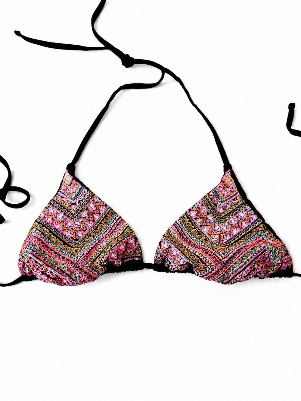 Boho Hippie Beaded Triangle Bikini Top Multicolor Artsy Ibiza Festival Beachwear